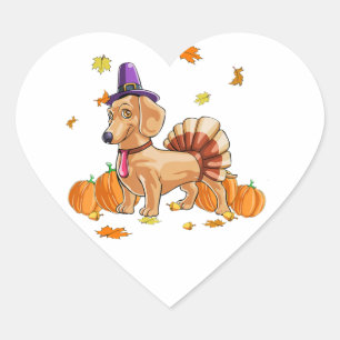 Happy Thanksgiving Dachshund Turkey Costume T  Fun Heart Sticker
