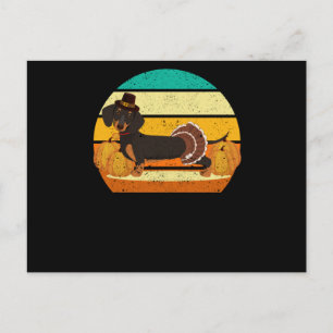 Happy Thanksgiving dachshund turkey day autumn fun Postcard