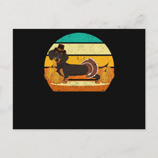 Happy Thanksgiving dachshund turkey day autumn fun Postcard