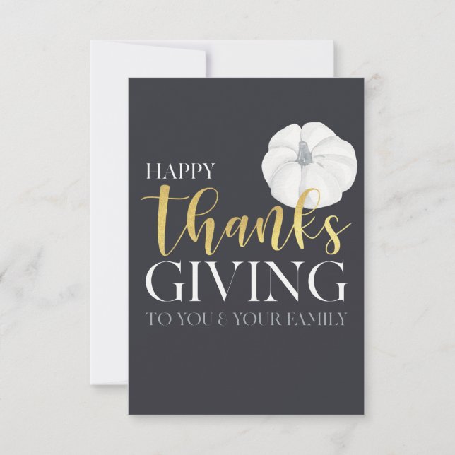 "Happy Thanksgiving" darkblue silvergrey Thank You Card (Front)