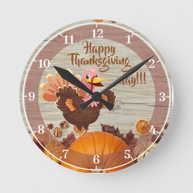 Happy Thanksgiving Day Acrylic Wall Clock (Front)