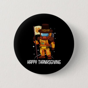 Happy Thanksgiving Day Astronaut Turkey Flag Fall 6 Cm Round Badge