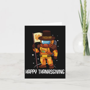 Happy Thanksgiving Day Astronaut Turkey Flag Fall  Card