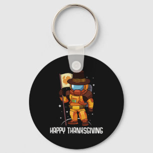 Happy Thanksgiving Day Astronaut Turkey Flag Fall Key Ring
