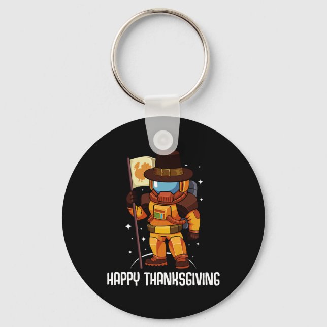 Happy Thanksgiving Day Astronaut Turkey Flag Fall  Key Ring (Front)