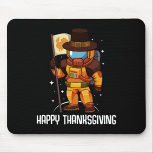 Happy Thanksgiving Day Astronaut Turkey Flag Fall  Mouse Mat