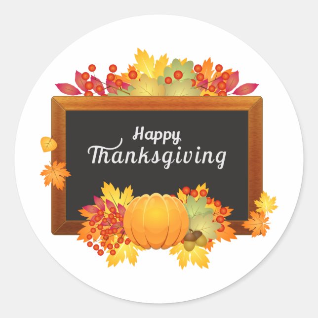 Happy Thanksgiving Day autumn colour leaves Classic Round Sticker (Front)