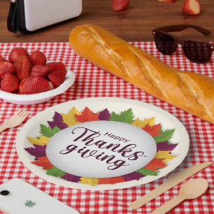 Happy Thanksgiving Day Autumn Leaves Frame Paper Plate