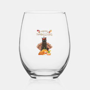 Happy Thanksgiving Day Burmese Cat Gift Funny Turk Stemless Wine Glass