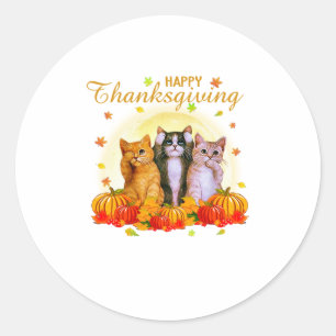 Happy Thanksgiving Day Cat Gift For Cat Love Classic Round Sticker