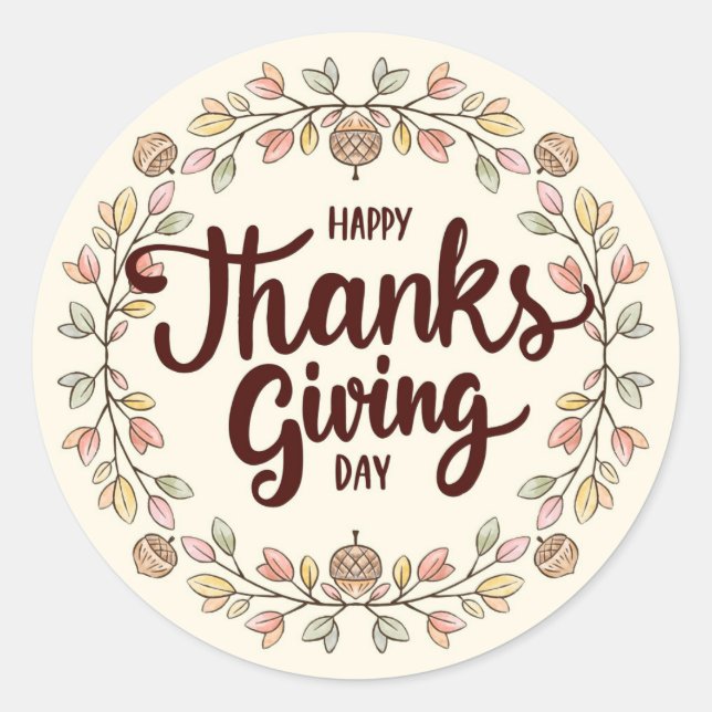 Happy Thanksgiving Day Classic Round Sticker (Front)