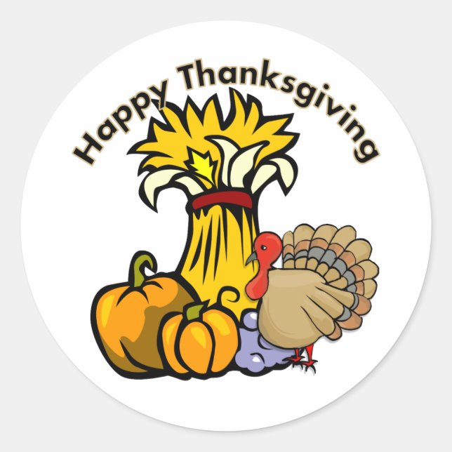 Happy Thanksgiving Day Classic Round Sticker (Front)