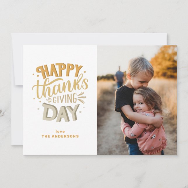 Happy Thanksgiving Day. Cute fall orange lettering Invitation (Front)