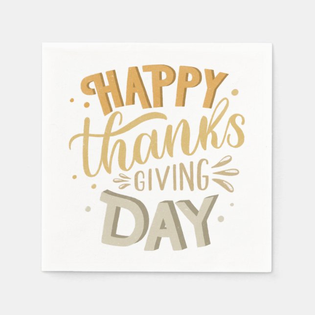 Happy Thanksgiving Day. Cute fall orange lettering Napkin (Front)