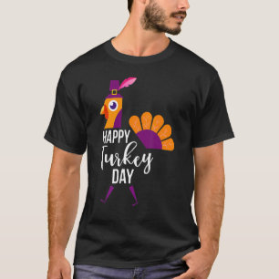 Happy Thanksgiving Day Cute Pilgrim Turkey Men Wom T-Shirt