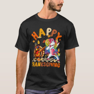 Happy Thanksgiving Day Dabbing Turkey Unicorn Girl T-Shirt