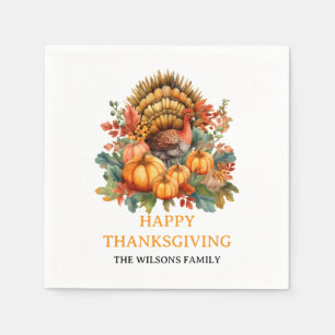 Happy Thanksgiving Day  Fall Holiday Turkey Dinner Napkin