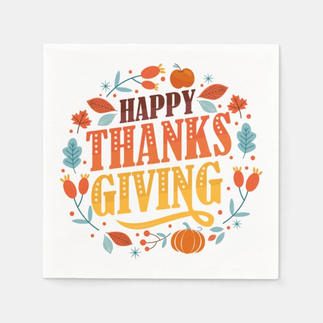 Happy Thanksgiving Day |Fall Holiday Turkey Dinner Napkin (Front)