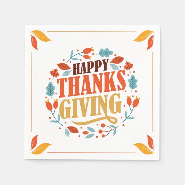 Happy Thanksgiving Day |Fall Holiday Turkey Dinner Napkin (Front)