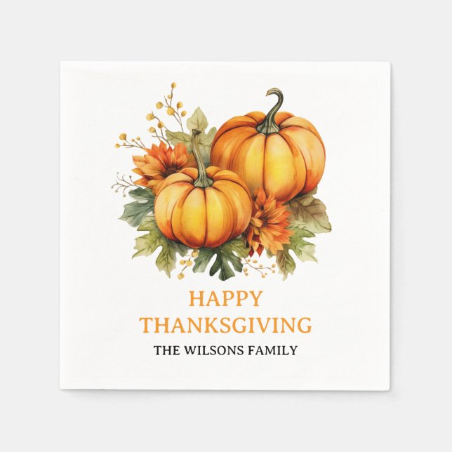 Happy Thanksgiving Day |Fall Holiday Turkey Dinner Napkin (Front)