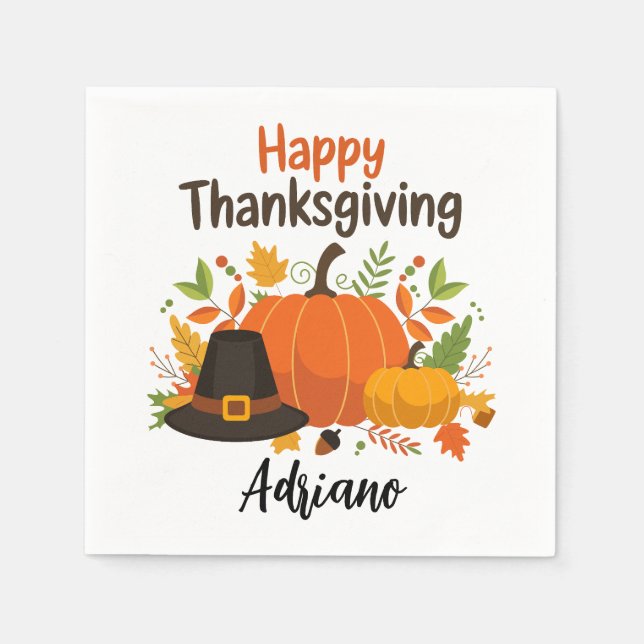 Happy Thanksgiving Day |Fall Holiday Turkey Dinner Napkin (Front)