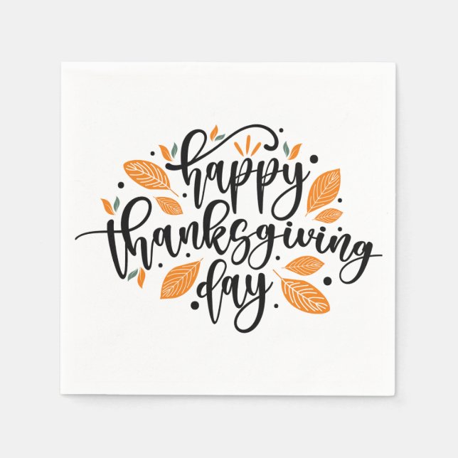 Happy Thanksgiving Day |Fall Holiday Turkey Dinner Napkin (Front)