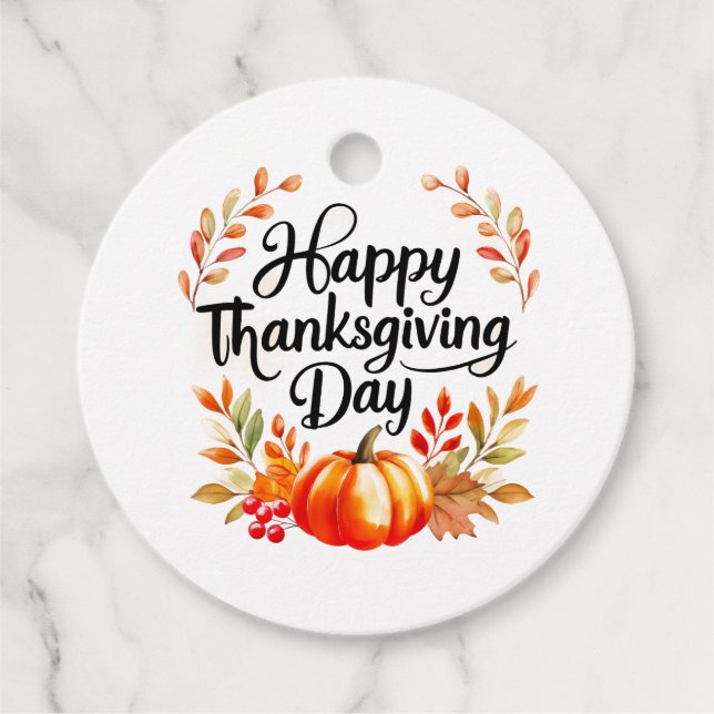 Happy Thanksgiving Day Favour Tag with Pumpkin (Front)