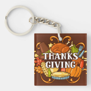 Happy Thanksgiving Day Food Keychain