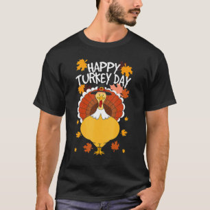 Happy Thanksgiving Day Funny Cute Pilgrim Turkey M T-Shirt