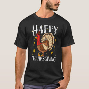 Happy Thanksgiving Day Funny Cute Pilgrim Turkey M T-Shirt