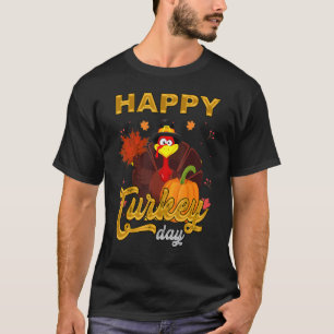 Happy Thanksgiving Day Funny Cute Pilgrim Turkey M T-Shirt