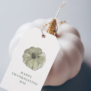 Happy Thanksgiving Day   Green Pumpkin  Gift Tags