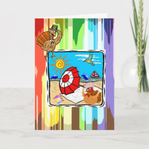 Happy Thanksgiving Day Greeting Card, Beach Turkey Holiday Card