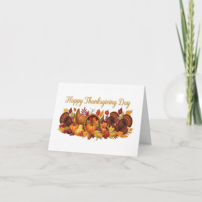 Happy Thanksgiving Day — Harvest & Turkey Greeting Thank You Card (Front)