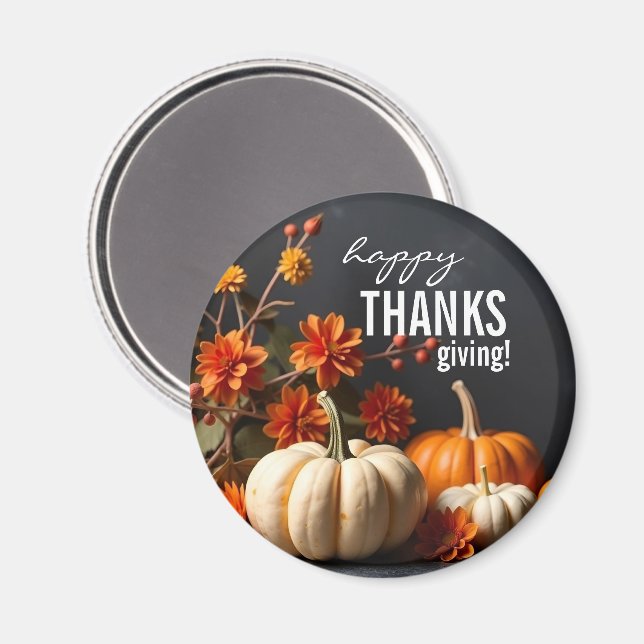 Happy Thanksgiving Day Orange Pumpkin Flowers  Magnet (Front/Back)