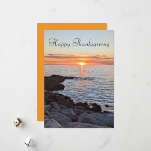 Happy Thanksgiving Day Photo of Sunset on the Sea Holiday Card