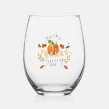 Happy Thanksgiving Day Pumpkin stemless wine glass