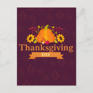 Happy Thanksgiving Day Pumpkin with Flowers  Holiday Postcard