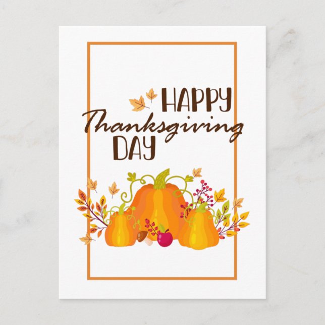 Happy Thanksgiving Day Pumpkin with Leaves Fall Holiday Postcard (Front)