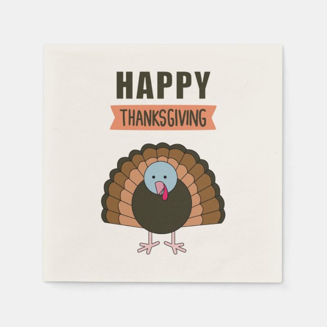 Happy Thanksgiving Day Turkey Grateful Holiday Napkin (Front)
