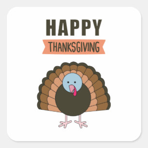 Happy Thanksgiving Day Turkey Grateful Holiday Square Sticker