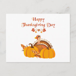 Happy Thanksgiving Day Turkey with pumpkins Postcard