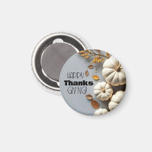 Happy Thanksgiving Day White Pumpkins and Leaves Magnet