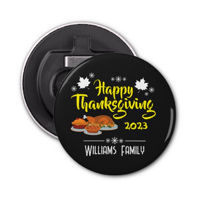 Happy Thanksgiving Day with Family Name & Year Bottle Opener (Front)