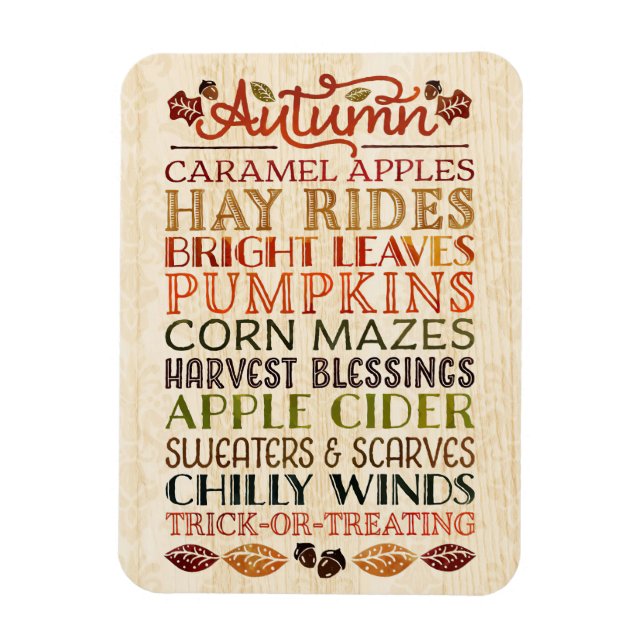 Happy Thanksgiving Descriptive words Autumn Magnet (Vertical)