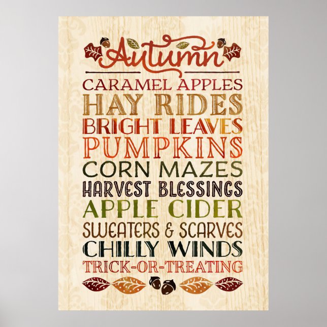 Happy Thanksgiving Descriptive words Autumn Poster (Front)
