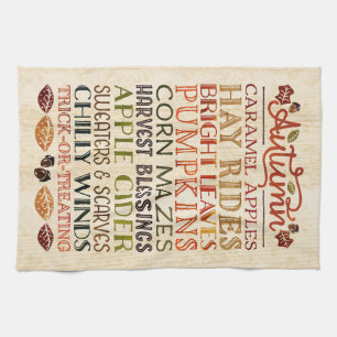 Happy Thanksgiving Descriptive words Autumn Tea Towel