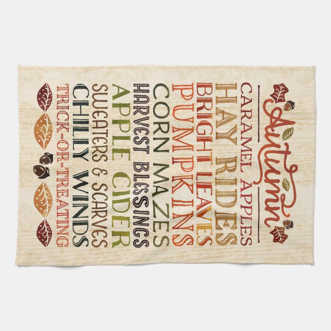 Happy Thanksgiving Descriptive words Autumn Tea Towel (Horizontal)
