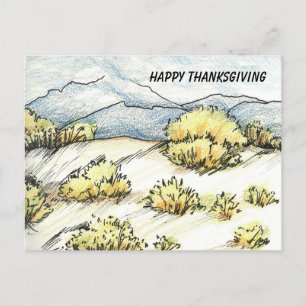 Happy Thanksgiving Desert Mountains Sagebrush Holiday Postcard