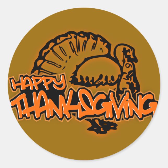 HAPPY THANKSGIVING DESIGN CLASSIC ROUND STICKER (Front)
